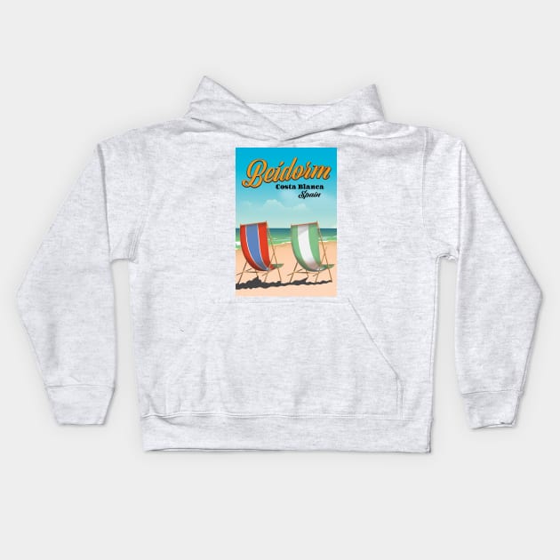 Benidorm Beach poster Kids Hoodie by nickemporium1